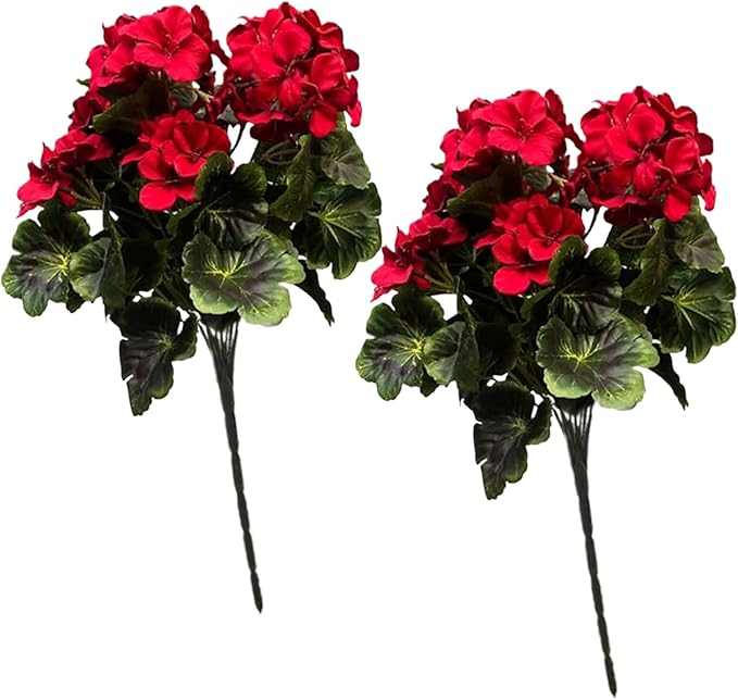 Artificial Geraniums 2Pcs 18 Inch 9 Heads Geraniums Artificial Flowers Realistic Vibrant Fade-Resistant Flowers for Wedding Home Party Decor, Red