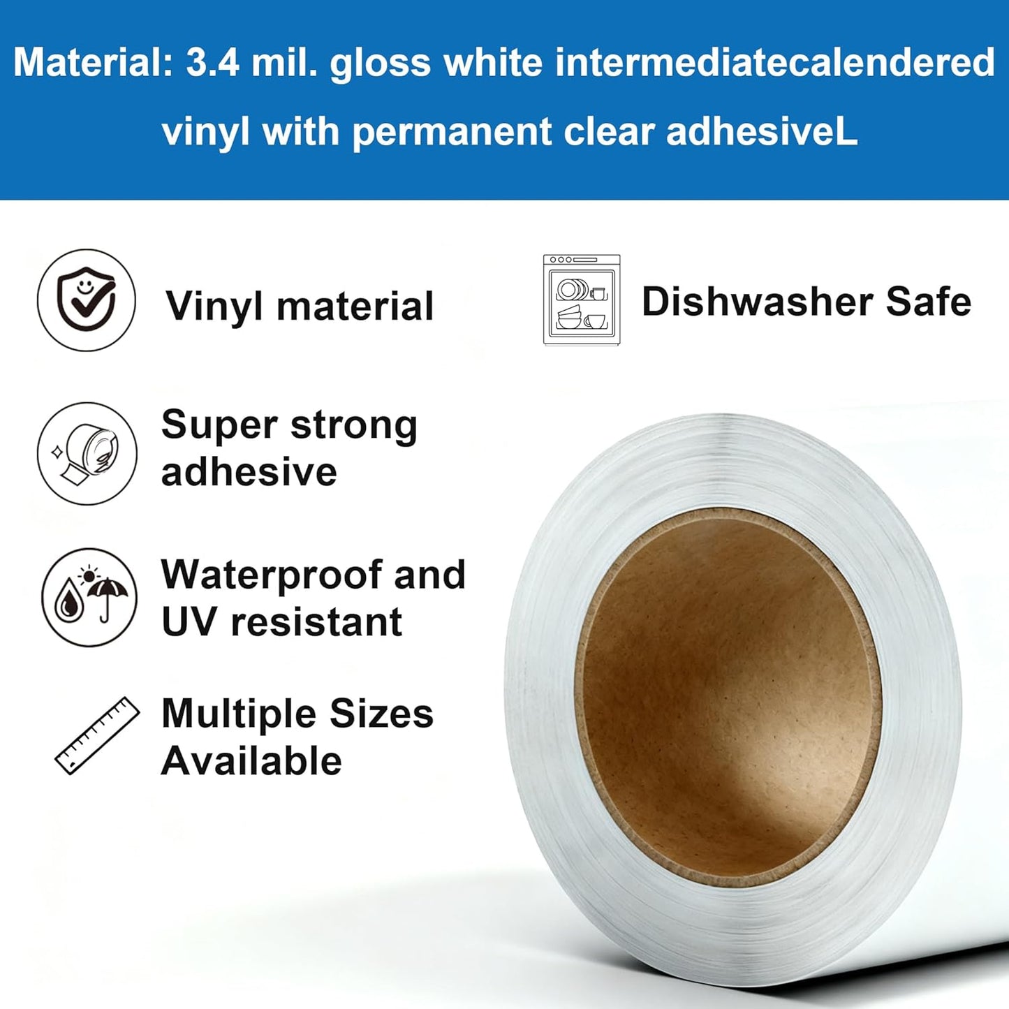 Skiennix Custom Vinyl Stickers Roll - Personalized Business Labels, Waterproof & Dishwasher Safe