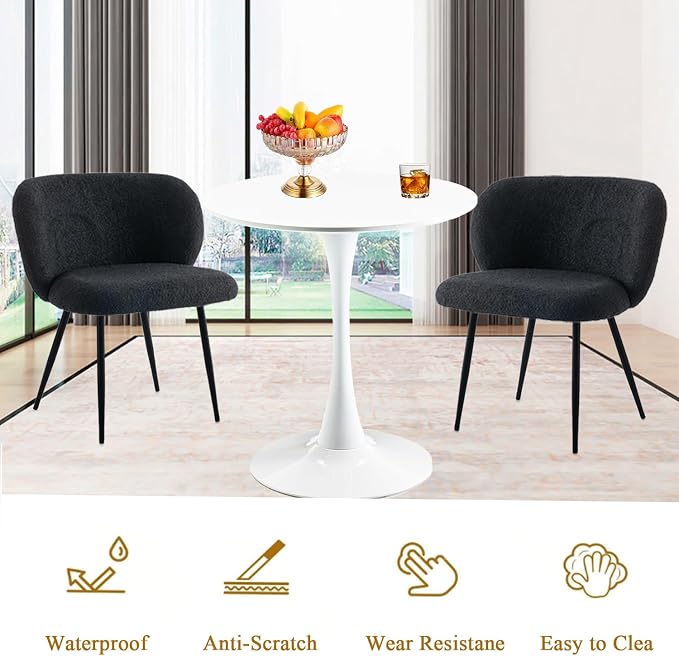 Round Dining Table, 27.6" Small Tulip Kitchen Round Dinner Table for 1-2 People with Metal Pedestal Base and MDF Tables Top Mid-Century Tables for Dining Room, Cafe, Kitchen, White