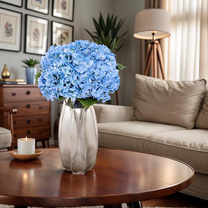 Kimura's Cabin 5Pcs 21inch Realistic Blue Artificial Hydrangea Flowers Real Touch Faux Hydrangeas with Stem Bouquet for Wedding Home Baby Shower Party Table Centre Decoration(Blue)
