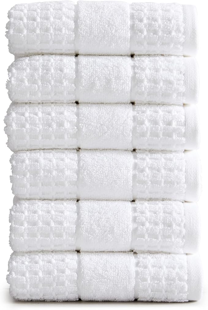 Market & Place 100% Cotton Super Soft Luxury Hand Towel Set | Quick-Dry and Highly Absorbent | Waffle Textured | 550 GSM | Includes 6 Hand Towels | Harper Collection (White)