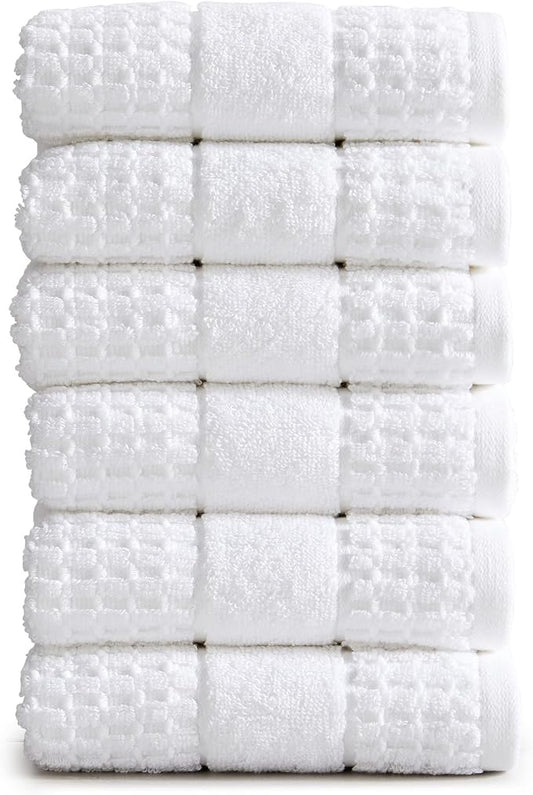 Market & Place 100% Cotton Super Soft Luxury Hand Towel Set | Quick-Dry and Highly Absorbent | Waffle Textured | 550 GSM | Includes 6 Hand Towels | Harper Collection (White)