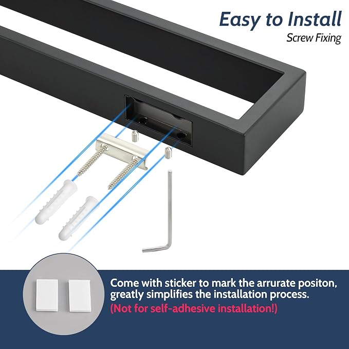 Sayayo Matte Black Towel Bar for Bathroom, 27.5 Inch Hand Towel Holder Wall Mount Square Towel Ring SUS304 Stainless Steel Towel Rack