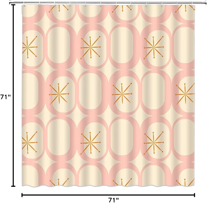 Mid Century Shower Curtain Modern Abstract Atomic Round Squares Retro 50s Geometric Bathroom Decor Polyester Curtains with Hooks
