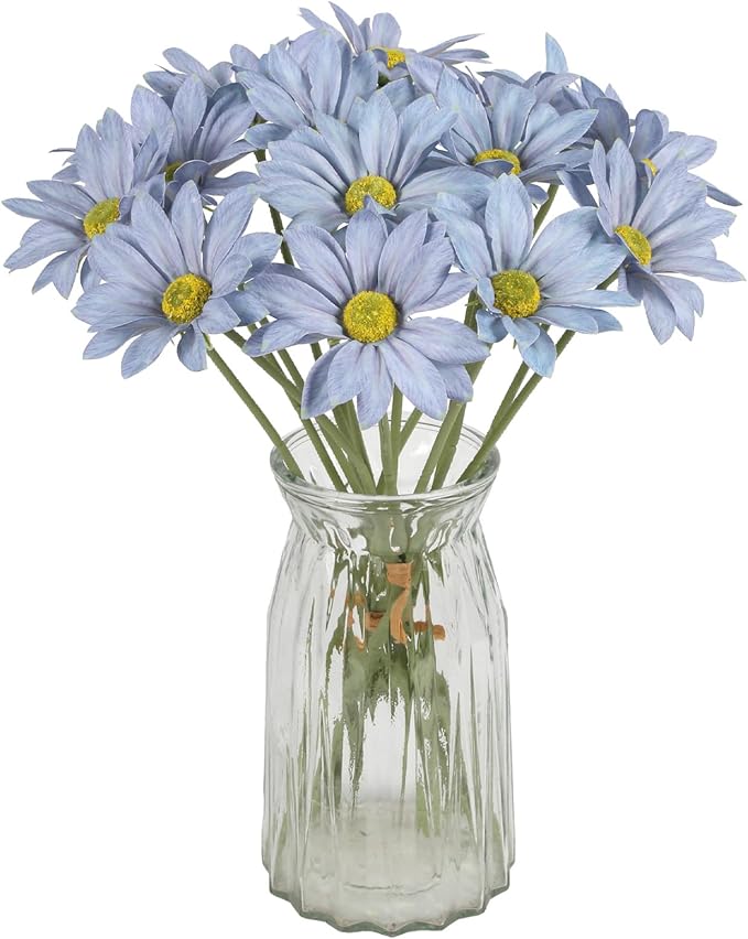IPOPU 15pcs Daisies Artificial Flowers Faux Blue Daisies Flowers 12" Fake Wildflowers Flower Silk Flowers for Floral Arrangements Wedding Home Garden Decor (Blue)
