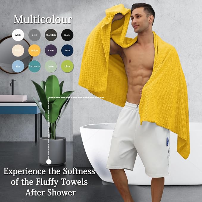 Extra Large Bath Towels Set 35x70 Inches - Yellow Luxury 600 GSM Oversized Bath Sheet Towel,Ultra Soft Microfiber - Quick Dry,Highly Absorbent Shower Towels Spa Hotel Bathroom Towel Set (4-Pack)