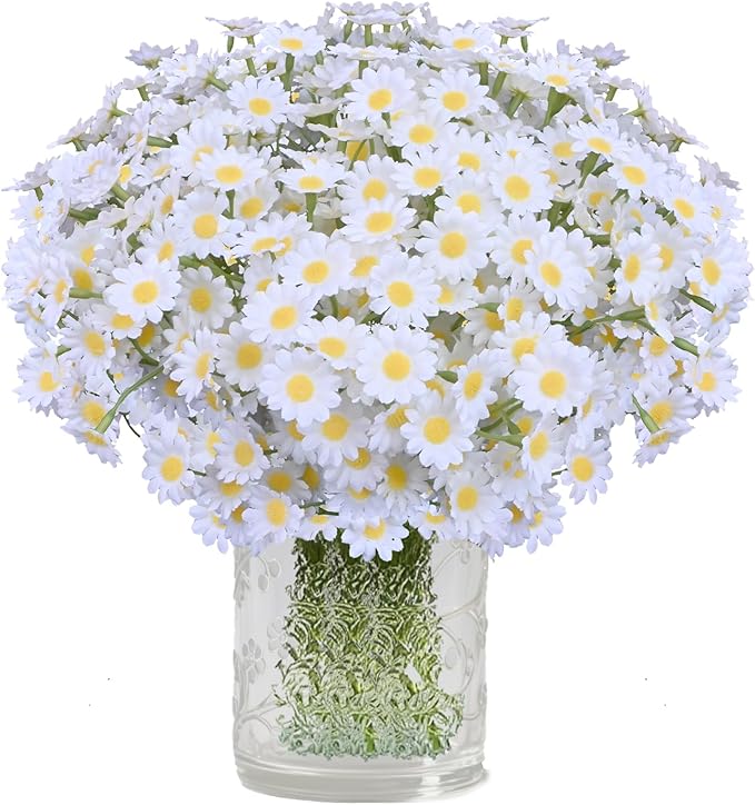 Artificial Daisy Flowers 48Pcs Small White Fake Daisies Flowers 8 Bundles 10 Inch Realistic Faux Silk Tiny Daisy Flowers for Home Garden Vase Wedding DIY Home Party Decor