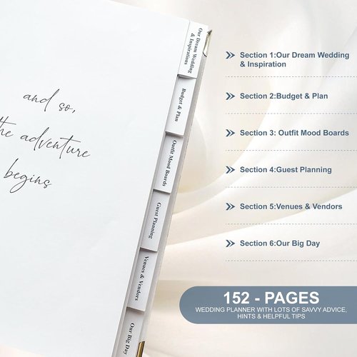 Lady&Home Wedding Planner Book - Elegant Organizer with Countdown Calendars & Checklists | Blue & White Floral Design