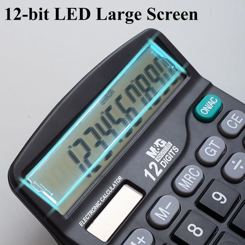M&G Desk Calculator - 12 Digit Office Calculator with Large LCD Display & Dual Power | Black, Pack of 5