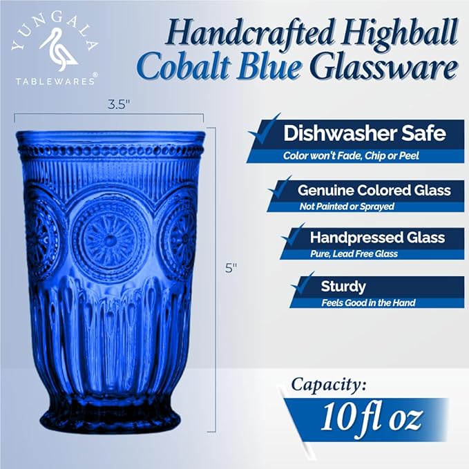Cobalt Blue Highball Glasses set of 6 tall drinking glasses for tablesetting with cobalt blue glassware dishwasher friendly made without lead