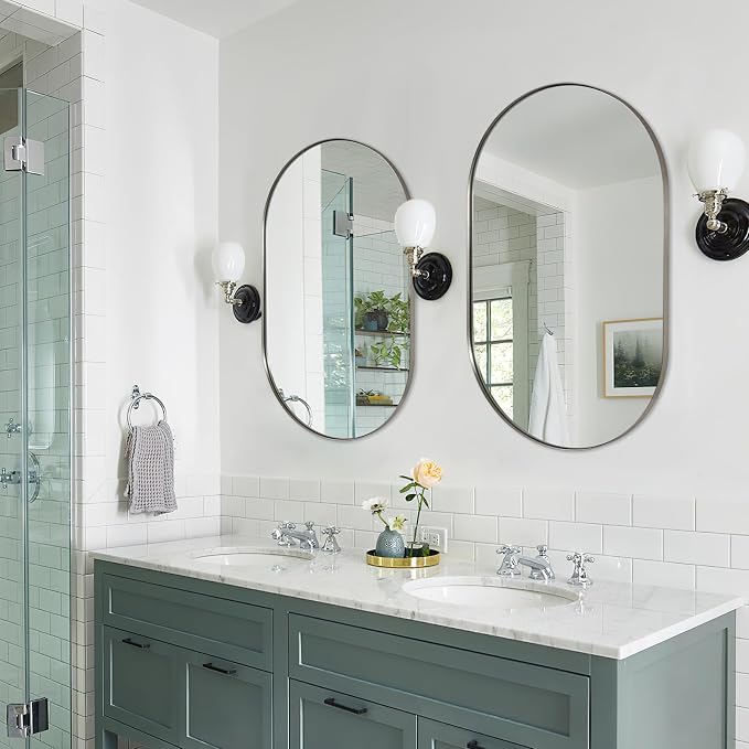ANDY STAR Rustproof Chrome Oval Mirror for Bathroom, 24x40 Oval Vanity Mirror for Wall, Polished Nickel Mirror for Bathroom in SUS304 Metal Frame 1’’ Deep Wall Mounted Vertical/Horizontal