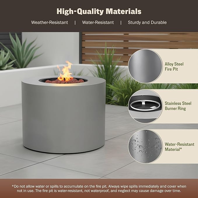 32 Inch Propane Fire Pit Table, 50,000 BTU Round Outdoor Fire Table, Alloy Steel Gas Fire Pits with Waterproof Cover, Lava Rocks and Lid, CSA Certified, for Patio, Deck, Backyard, Gray