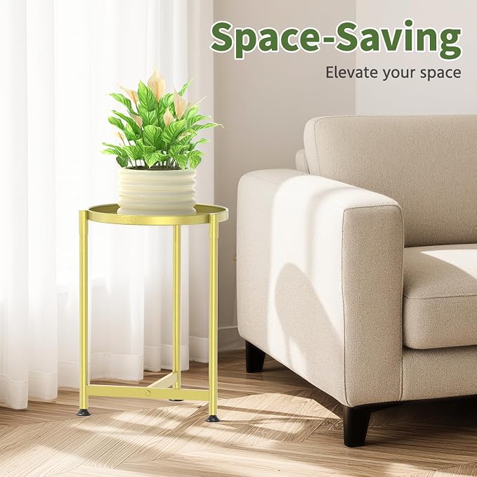 LASZOLA Metal Large Plant Stand for Indoor Plants, Morden Corner Plant Holder Rack, Sturdy Vertical Single Flower Shelf for Living Room Bedroom Patio Garden Balcony, Gold