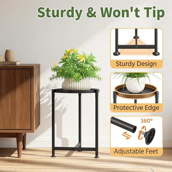 LASZOLA Metal Large Plant Stand for Indoor Plants, Morden Corner Plant Holder Rack, Sturdy Vertical Single Flower Shelf for Living Room Bedroom Patio Garden Balcony, Black