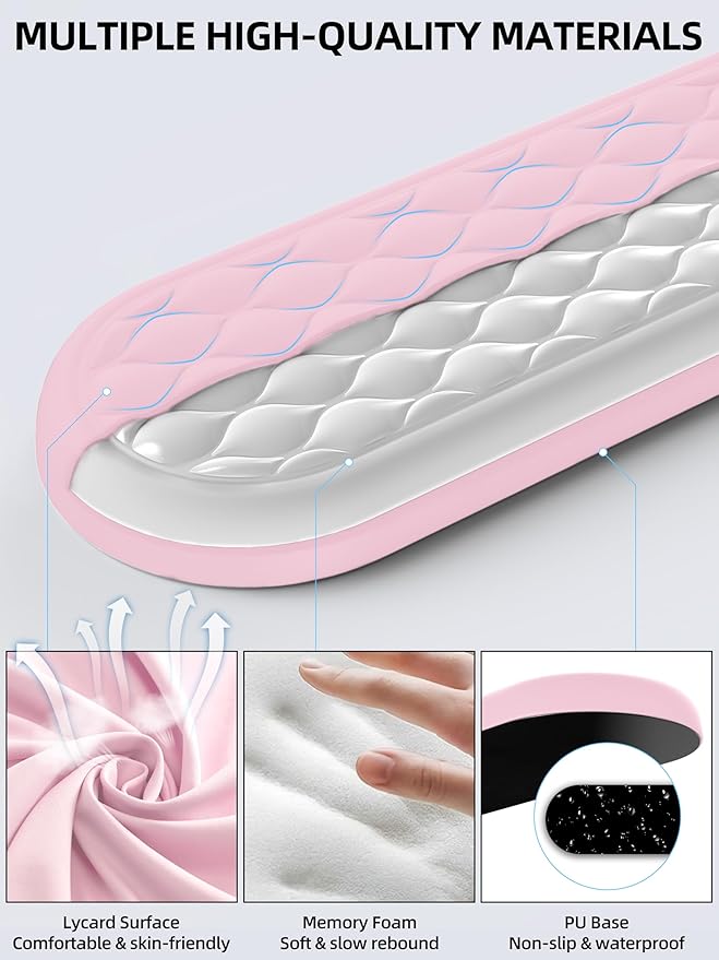 TopMade Upgraded Wider Wrist Rest Set, Soft Memory Foam Keyboard Hand Rest Pad, Computer Ergonomic Keyboard Mouse Wrist Support for Typing Pain Relief, Comfort for Office, Gaming, Study, Pink