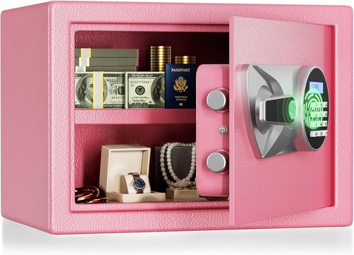 BlackSmith Home Biometric Safe - Quick Access Fingerprint Lock Box | 1.0 Cubic Ft, Pink, Fireproof Bag Included