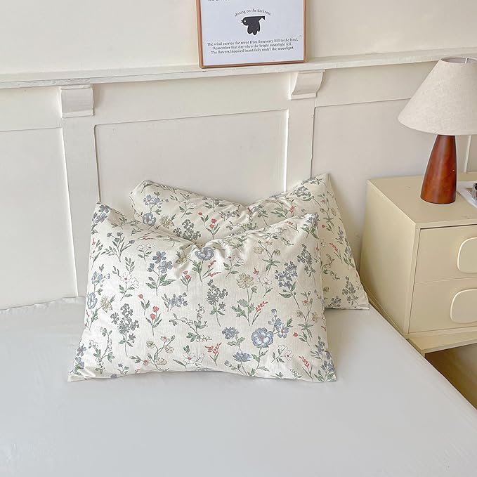 EAVD Vintage Style Floral Duvet Cover Queen Soft 100% Cotton Chic Shabby Garden Floral Bedding Set with 2 Pillowcases Fresh Cottagecore Botanical Comforter Cover with Zipper Closure