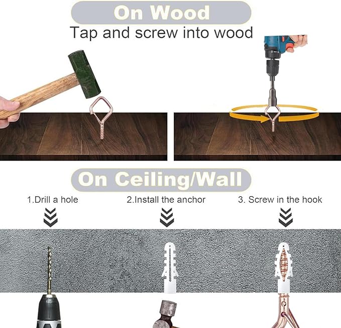 Sexoeie 35PCS Eye Screw Hooks for Hanging Heavy Duty with Safety Buckle.Metal Ceiling Hooks for Hanging Plants,Cup,Wind Chime,Bird Feeders,String Lights at Indoor&Outdoor,2.36 Inches Rose Gold