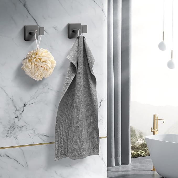 Heavy Duty 33 Lbs Stainless Steel Towel Hooks, Wall Mounted Square Robe Hooks for Bathroom, Kitchen, Bedroom, Hotel 2 Pack Grey