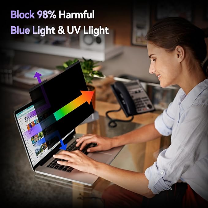 Magnetic Laptop Privacy Screen 14 Inch for 16:9 Computer Monitor, Removable 14” Anti Glare Protector Blue Light Filter Shield Compatible with HP Dell Xps Acer Asus Samsung Lenovo ThinkPad Envy