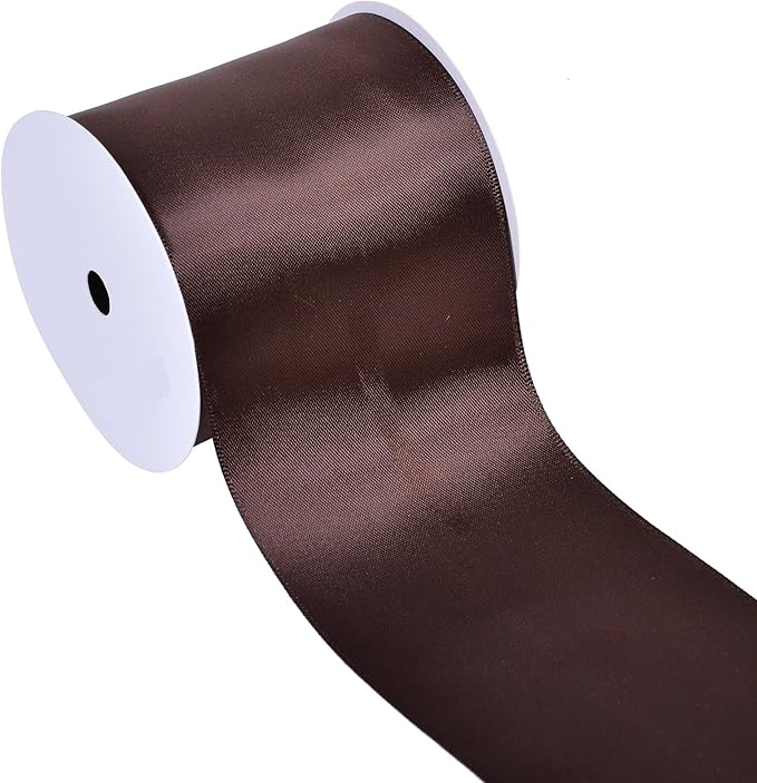 YAMA Brown Double Faced Satin Ribbon, 3 Inch 10 Yards, Great for Crafts Bows Flower Bouquet Wedding Home Decor Gift Wrapping