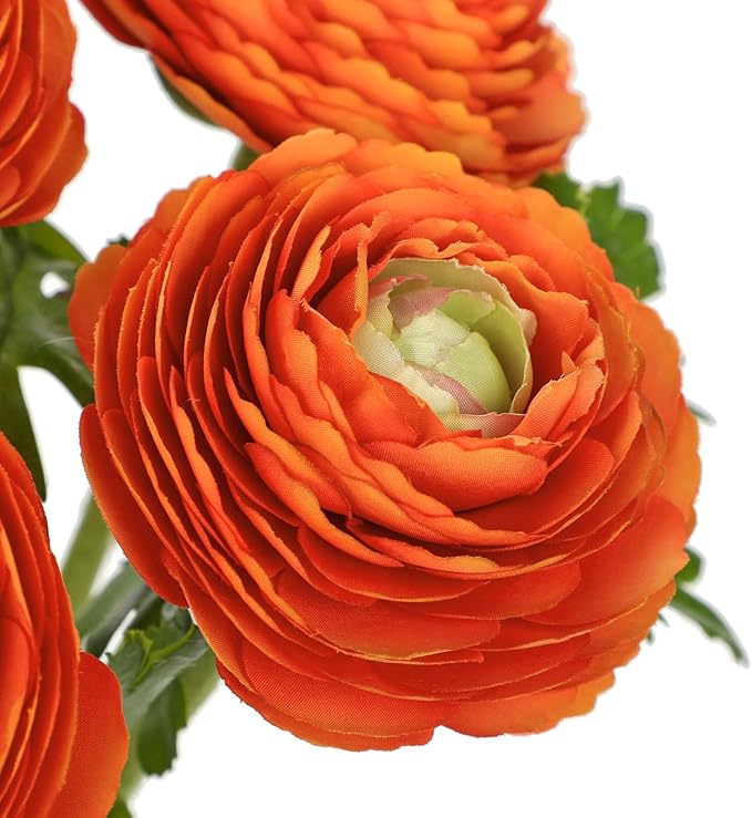 Hollyone 7 Heads Ranunculus Artificial Flowers Orange Fake Ranunculus Small Bouquets Silk Flowers Faux Floral Centerpieces Flower Arrangements for DIY Home Decor Wedding Party Bridal Shower Decoration