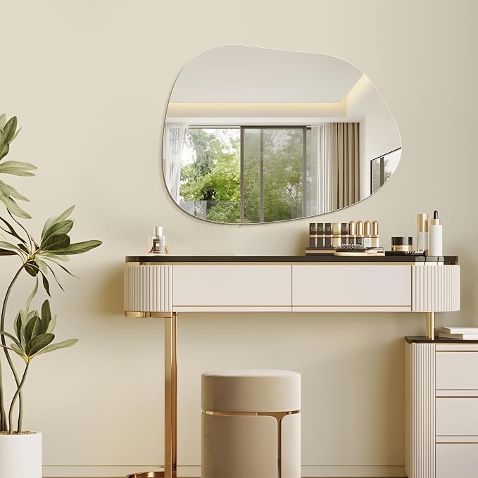 Niccy Irregular Mirror, 24"x32" Asymmetrical Bathroom Mirror, Decorative Modern Mirrors for Bathroom, Bedroom, Living Room, Entryway, Frameless Vanity Mirror, Unique Wall Mounted