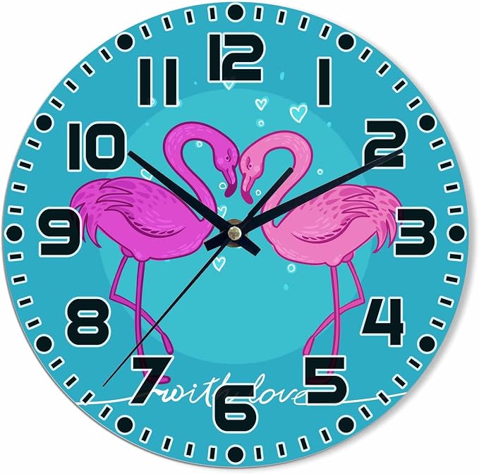 Flamingos Wall Clock Two Pink Ones Battery Powered Wall Clock Silent Non Ticking 10 Inch for Living Room, Kitchen, Home,Bathroom, Bedroom