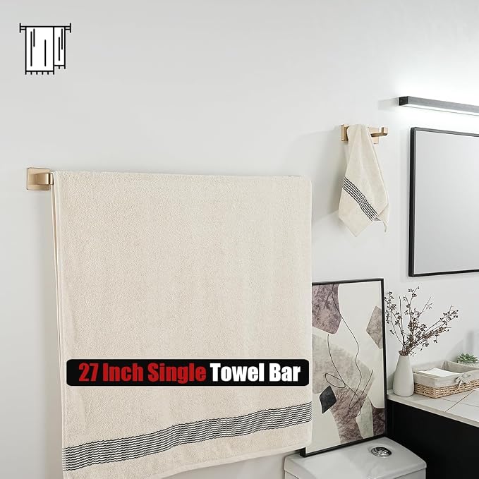 JQK Champagne Bronze Bath Towel Bar, 27 Inch 304 Stainless Steel Thicken 0.8mm Towel Rack Bathroom, Towel Holder Wall Mount, Total Length 29.41 Inch, TB250L27-CB