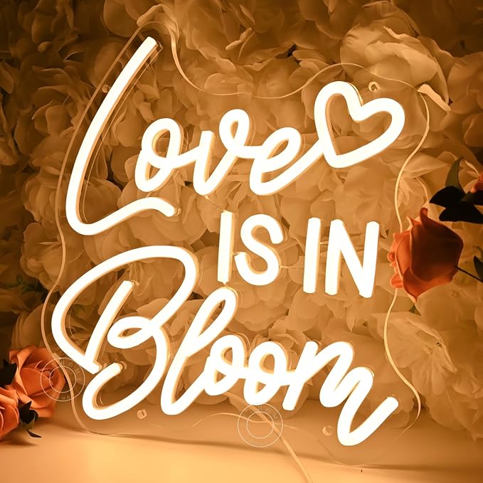 SYLHOME Love Is In Bloom Led Neon Light Sign Heart Bedroom Nursery Wall Sign Decor Wedding Birthday Bridal Shower Party Engagement Proposal Backdrop 11.81" X 11.14" USB