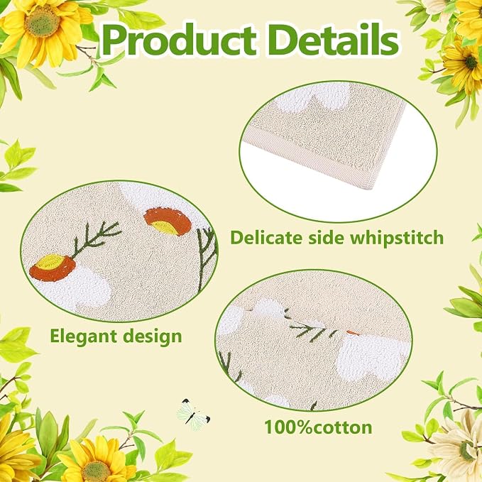 Quera 2 Pack Hand Towels Spring Summer Beige Embroidered Flower Daisy Farmhouse Boho Cotton Bathroom Decorative Towels Set for Bath Kitchen Home Decor Gifts, 13.7'' x 29.5''