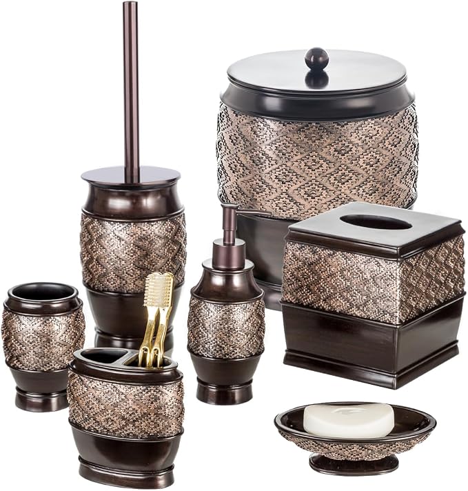 Creative Scents Dublin Brown Toothbrush Holders for Bathrooms Set of 2 - Bathroom Toothbrush Holder Set - Electric Tooth Brush and Toothpaste Organizer - Brown Bathroom Accessories Set Decor