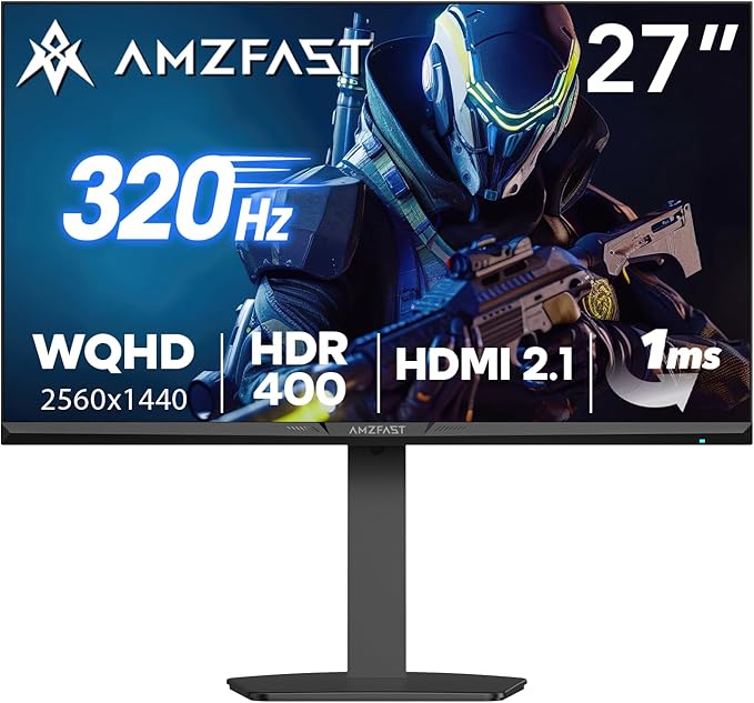 Amzfast 27 Inch Gaming Monitor 320Hz 240Hz WQHD 2560 x 1440p Fast IPS Monitor, 1ms G-SYNC Compatible, HDR400, 135% sRGB, 99% DCI-P3, PIP/PBP, Height Adjustable, HDMI 2.1 x 2&DP 1.4 x 2, G27F6Q MAX
