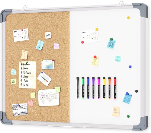 Cork Board & White Board Combo by [Brand Name] - 24x18 Inch for Office, Home & School | Includes Markers & Eraser