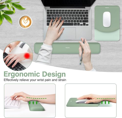 MOSISO Ergonomic Wrist Rest Support - Non-Slip Mouse Pad & Keyboard Set for Pain Relief | Green Neoprene