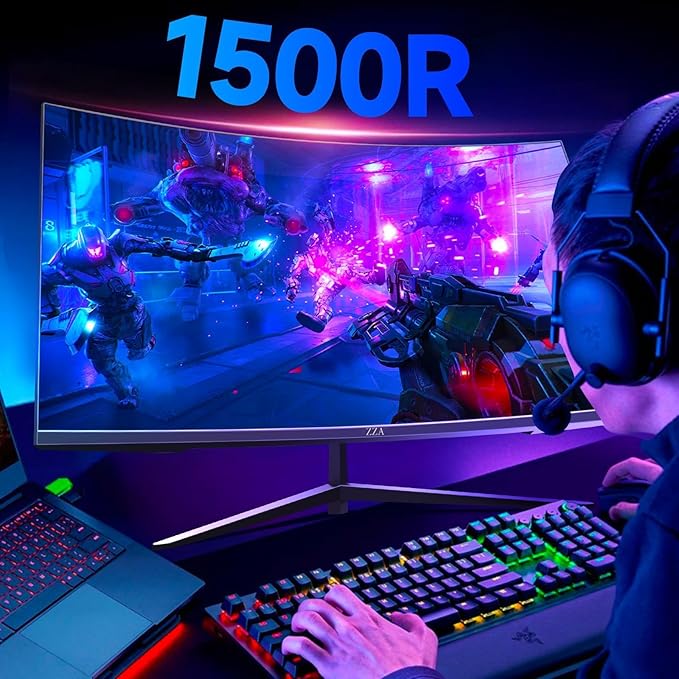 ZZA 32 Inch Curved Gaming Monitor 240hz,1K 1080P Computer PC Monitor with 1500R |1ms (GTG) | HDR 600|Curved|122% sRGB|DP/HDMI|VESA|FreeSync & G-Syn,Mount Business, Office, Casual Gaming Monitors