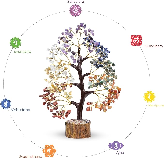 YATHABI 7 Chakra Tree of Life Decor - Crystal Tree - Feng Shui Decor - Crystal Bonsai Tree - Gem Tree - Gemstone and Crystals - Spiritual Tree - Chakra Stones - Crystal Gifts - Birthday Gift for Women