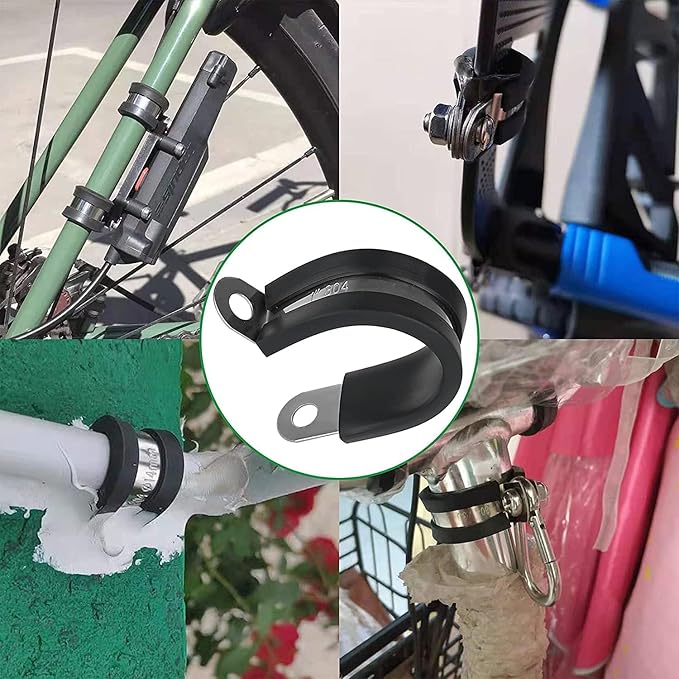 OURU 15PCS 1 Inch Cable Clamps with 35PCS Screws Assortment Kit 304 Stainless Steel Rubber Cushioned Insulated Cable Clamp, Automotive Wire Pipe Clamps(25mm)