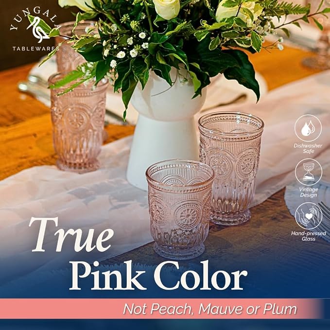 Pink Highball Glasses Set of 6 Tall Drinking Glasses 10 oz