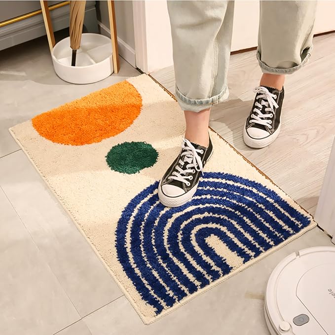 UKELER Boho Bathroom Rugs Non-Slip Microfiber Geometric Bath Mat Soft Fluffy Bohemian Bath Rugs Washable for Bathroom, Shower, Tub, Sink, Indoor Mat, 31''×20''