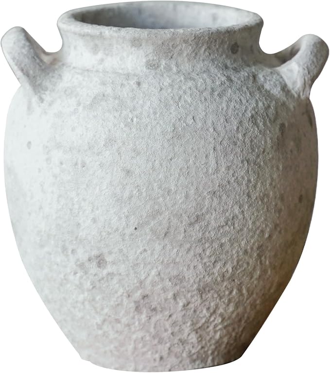 Rustic Terracotta Handle Flower Vase, Height 16.5cm/6.49in Vintage Clay Vases Farmhouse Decor, for Living Room Entryway Table Centerpiece Decor