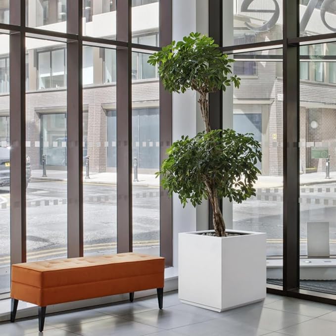 Wallowa Metallic Heavy Cube Square Planter, No Assembly Required, Seamless Large Outdoor Planter, Tall Plants and Flowers 17'Lx17'Wx20'H 24lbs White