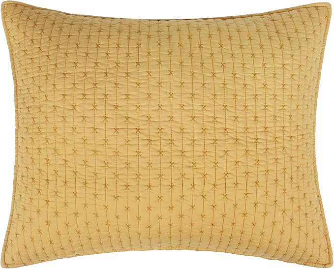 Levtex Home Cross Stitch Reversible King/Cal King Quilt Set (106x92in) with 2 Pillow Shams (36x20in) - Stitch Texture - Ochre - Cotton King Size Quilt Bedding Set - Lightweight, Soft, Pre-Washed