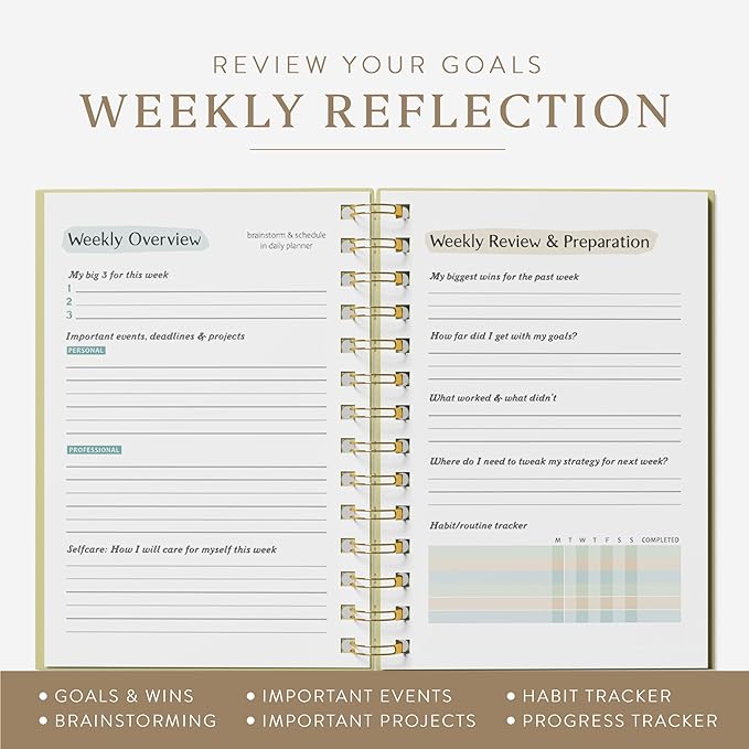 The ADHD Planner - Undated Daily/Weekly Schedule Organizer Journal - Habit Tracker Record Emotions & Mood - Academic Goals - Structure & Focus for Adults (Spiral) (Green)