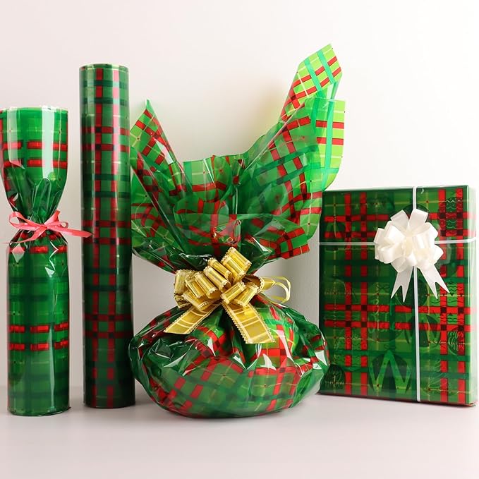 CMFYHM Christmas Cellophane Wrap Roll (34" x 100’Ft) 3 Mil Thicken Long Film Gift Wrappings for Baskets, Box,Wine, Christmas Decor