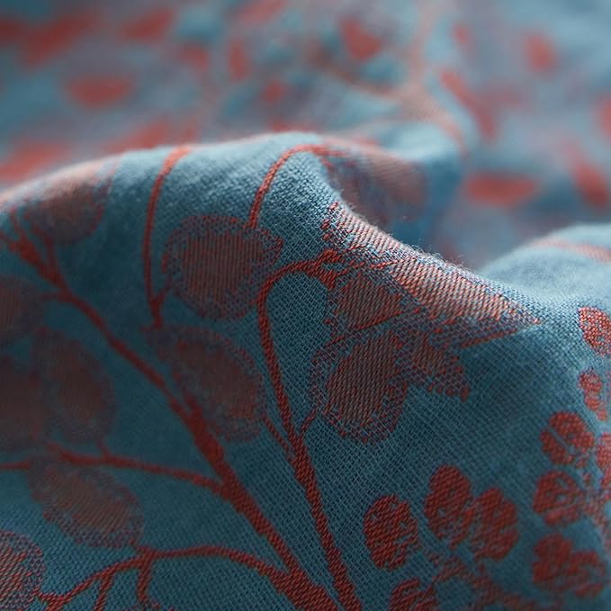 Vintage Blue Floral Duvet Cover Queen Retro Forest Theme Jacquard Duvet Cover Reversible Burgundy Floral Comforter Cover Linen Cotton Yarn-Dyed Textured Duvet Cover Botanical Farmhouse Bedding Set