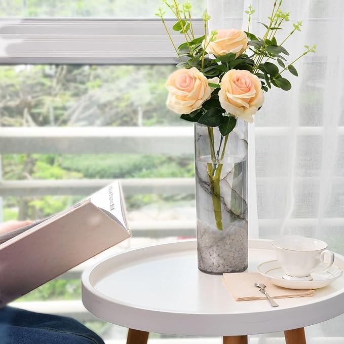 xmyzcd White Marble Stone Texture Vase Cylinder Vases Clear Plastic Flower Vase Easy to Clean for Centerpieces Homes, Offices, Kitchens
