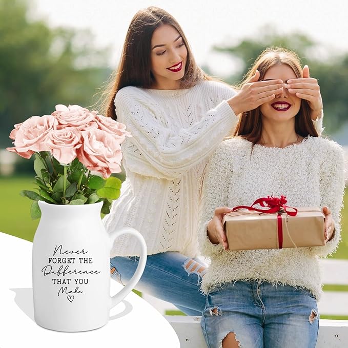 Thank You Gifts for Women Coworker Friend, Small Ceramic Flower Vase, Inspirational Farewell Going Away Funny Coffee Mug Gifts for Boss Mentor Manager Teacher Nurse Office Desk Decor (No Plants)