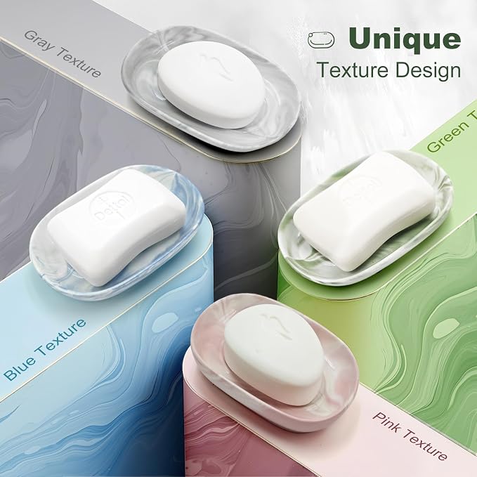 Elegant Ceramic Soap Dish for Shower with Unique Marble Texture, Decorative Bar Soap Holder for Bathroom & Kitchen, Easy Clean Versatile Oval Soap Dishes for Soap Bar