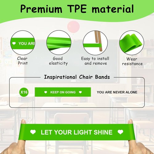 ROOKEA Chair Bands for Kids - Sensory Tools for Fidgety Feet | Green ADHD Classroom Essentials (16 Pcs)
